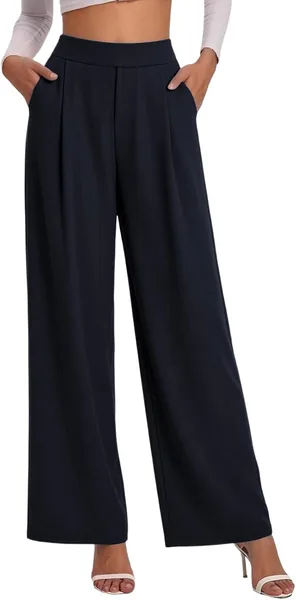 Dress Pants Women Business Casual Straight High Waisted Stretch Work Pant Casual Flowy Slacks Trousers with Pockets