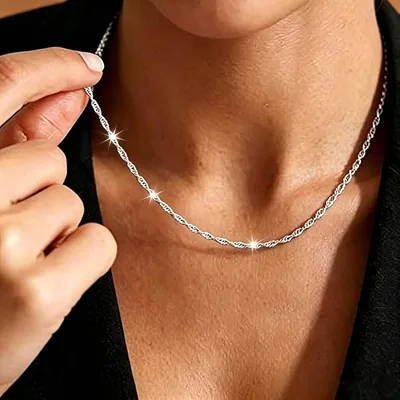 قلادة سلسلة مموجة بالماء 2.2 مم للنساء والرجال، تصميم السلسلة الملفوفة الأنيقة للارتداء اليومي 16