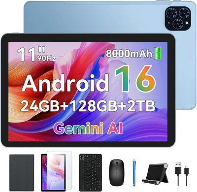 Tablette KINGRID Android 16,11 pouces FHD, 24Go RAM + 128Go ROM, WiFi 5G, 8000mAh, Widevine L1, Clavier et Souris, Caméra Double
