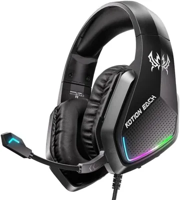 سماعات كيتيون G5000 للعب مع عزل الضوضاء بالميكروفون، صوت محيطي 7.1، إضاءة LED باللون RGB، تحكم في الحجم، 3.5 مم ذهبي