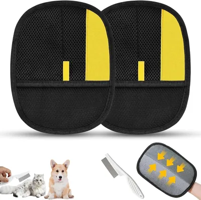 Guantes Quita Pelo para Mascotas TOCOZOC, 3 Piezas Eliminador de Pelo con Peine contra Pulgas