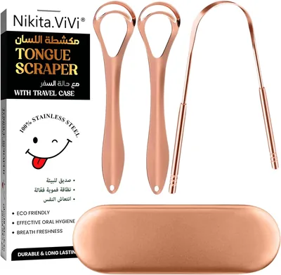 Nikita.ViVi Tongue Scraper Set - Stainless Steel Tongue Cleaners, Travel Box