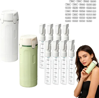 2x Dispensador de 4 en 1 con Botellas de Viaje de 30ml, a Prueba de Fugas, Etiquetas en Inglés