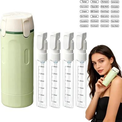 2x Dispensador 4 en 1 de Artículos de Aseo, 4 Botellas Viaje 30ml a Prueba de Fugas, Etiquetas en Inglés