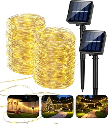 Luces Solares para Jardín Exterior CHARMDOMI 12M - 100LED * 2 PCs, 8 Modos Impermeables