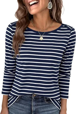 ANRABESS Women's Boat Neck Striped T Shirt Best Deal
