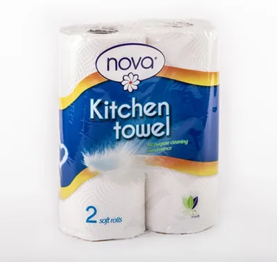 NOVA Kitchen Towel Rolls - White, Super Absorbent, 50 Sheets per Roll (2 Pack), Virgin
