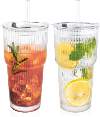 Red Dot Gift 2-Pack 600ml Tumbler Set - Clear Glass with Lids & Straws, Iced Drinks