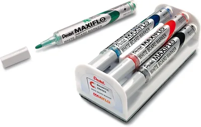 Pentel Bullet Tip Maxiflo Liquid Ink Whiteboard Markers 4-Color Set with Magnetic Eraser - Best Deal