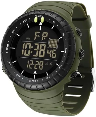 Men's Digital Sports Watch, Army Green, 50M Water Resistant, Best Deal