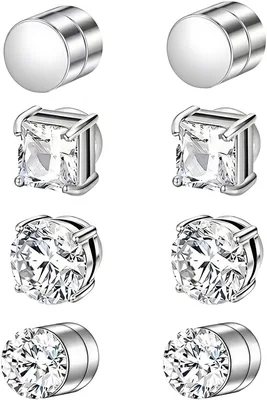 Lahkvor Magnetic Earrings - 4 Pairs Stainless Steel Fake Piercing Studs Best Deal