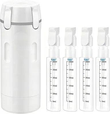 Dispensador de Viaje 4 en 1, Botellas de Toilette Recargables a Prueba de Fugas con Etiquetas, Set de 4 Frascos de 30 ml