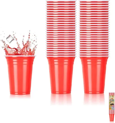 ATOZS 16 oz Red Reusable Plastic Cups (50 Pack) - Best Deal