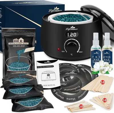 Calentador de cera para la eliminación del vello Lifestance | 42 accesorios profesionales, depilación en casa, apto para todo tipo de vello, cejas, F