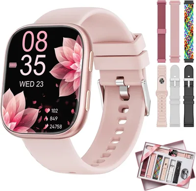 Montres intelligentes pour femmes avec 7 bracelets et étui-cadeau, montre HD de 1,83 pouce avec appel Bluetooth, suivi du rythme cardiaque