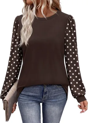 WIHOLL Long Sleeve Shirts Women Fall Color Block Tops - Best Deal