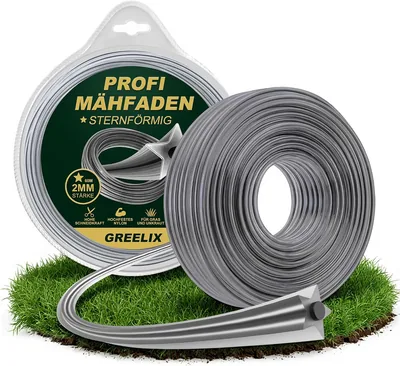 Greelix Trimmline 2 mm x 60 m, Sternform | Nylon-Trimmline für Rasentrimmer und Strahlschnittgerät, verstärkt