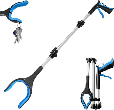 REWKCY Greifzange, 94 cm, Senioren-Abfallgreifer, Müllklammer, Blau | 360° drehbarer Kopf, magnetischer Spitze, rutschfester Silikon