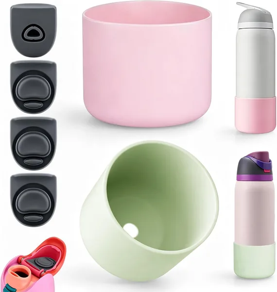 6 Piezas Funda y Tapón de Silicona Reemplazo para Owala Freesip Malvavisco, Protector Antideslizante y Resistente al Desgaste (Rosa + Verde Claro, 32 oz)