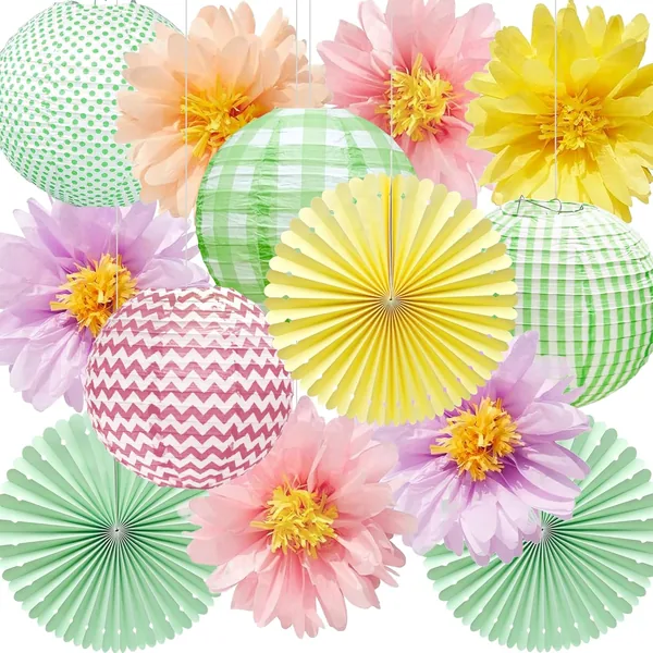 Décoration Jardin Anniversaire : Lanternes, Pompons et Éventails en Papier pour Mariage Champêtre - Meilleures Offres