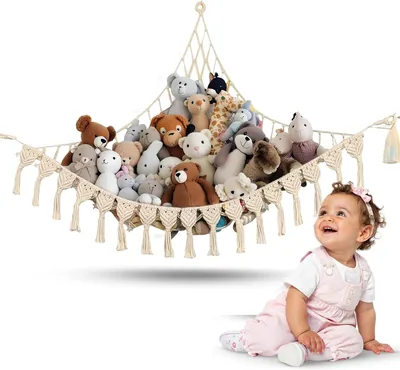 Organizador de Peluches, Hamaca para Peluches, Rojo, Solución de Almacenamiento para Pared y Esquina