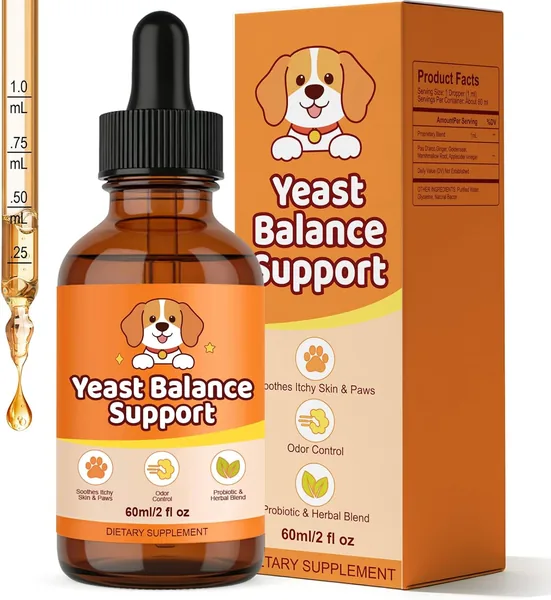 Yeast Infection Treatment for Dogs, Natural Dog Yeast Relief Drops for Itchy Skin, Ears & Paws, Liquid Allergy & Inflammation Relief, Bacon Flavor, 2 fl.Oz/60 ml