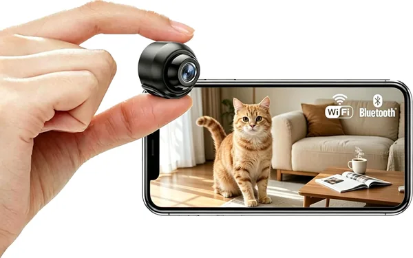 Mini Caméra Espion WiFi HD 1080P Discrète avec Vision Nocturne, Détection de Mouvement, Accès à Distance et Continue