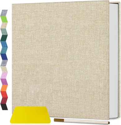 Álbum Grande Autoadhesivo 40 Páginas en Blanco Magnético DIY, 11x10.6 pulgadas Cubierta de Lino con Bolígre