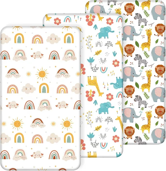 Hojalata Mini Cuna Húmeda, 3 Piezas, 60 x 120 cm, Ajustable con Elástico para Colchón, Para Niños y Niñas, Suave y Transpirable