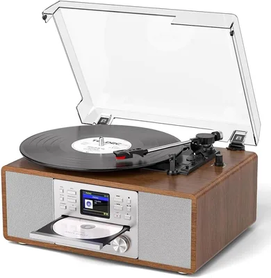 10-in-1 Retro Bluetooth Record Player | Wireless Turntable for Vinyl, CD, MP3