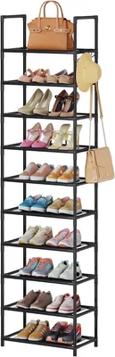 Last Page® 10-Tier Metal Shoe Rack - Tall Shoe Storage, 20 Pairs, Hooks