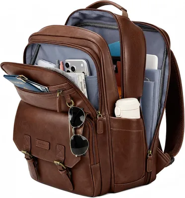 Mochila para Laptop RAINSMORE 15.6 Pulgadas Impermeable de Piel PU | Mochila de Viaje Hombre con Puerto de Carga