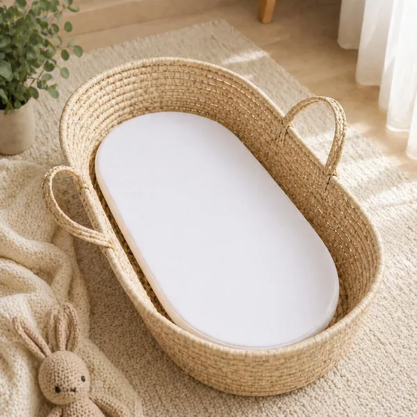 For Your Little One Moses Basket Mattress - Foam Core Baby Mattress with Breathable White Cover