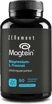 Magnesium L-Threonat - Magtein® - 2000mg per Dos, Brain & Nervous System Support, 90 vega kapsler, 1 månat lagring