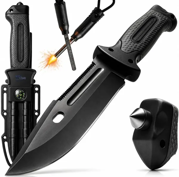 Faca T tica de Sobreviv ncia Profissional Completa com Bainha, Pederneira, B ssola e Apito - Faca para Camping, Trilha, Pesca, Ca a e Uso Militar Alta Resist ncia