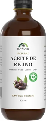Aceite de Ricino Teky Labs 100% Puro, Prensado en Frío (500ml), Sin Hexanos - Estimula el Fortalecimiento y Volumen de Pestañas - Mejor Oferta