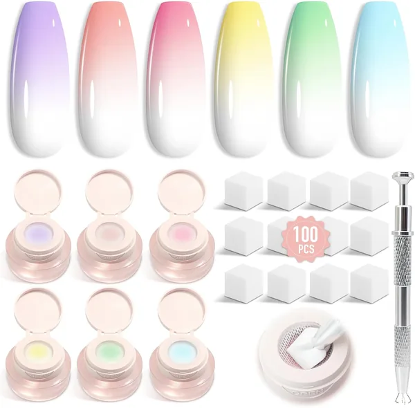 Kit de vernis à ongles Shining She Ombre Pastel, 6 couleurs Macaron pour l'été - Effet Ombre Gel Stamp Gradient