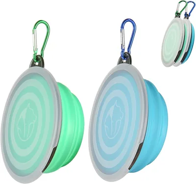FA PLUS Collapsible Bowl with Lids - 2 Pack Portable Dog & Cat Water Dish