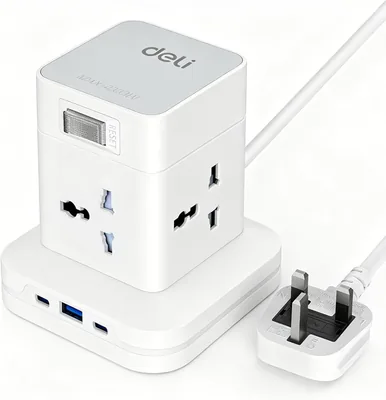 Deli Power Strip Tower 13A/3250W 4 AC Outlets & USB Ports, UK Plug, Child Safety Shutter, Overload Protection Best Deal