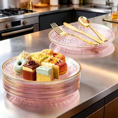 URbazaar 100 Pcs Plastic Plates Reusable Set for 25 Guests