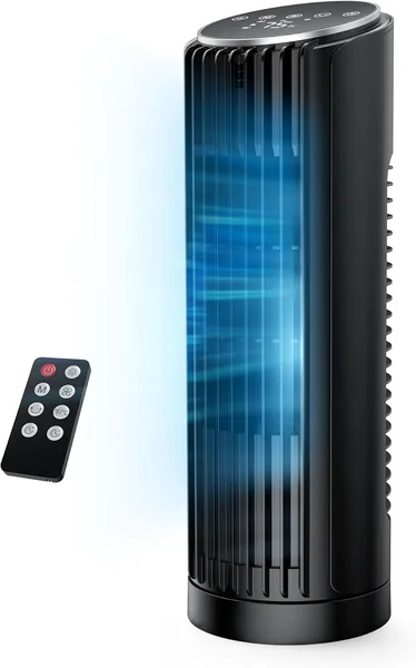 PNTCK Tower Fan mit Fernbedienung, 33 cm Leiser Ventilator mit 4 Modi, 4 Geschwindigkeiten, 70° Schwenken, Tischventilator, 12-Stunden-Timer, LED D