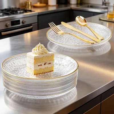 URbazaar 100 Pcs Plastic Plates Set - Reusable Dinnerware for 25 Guests
