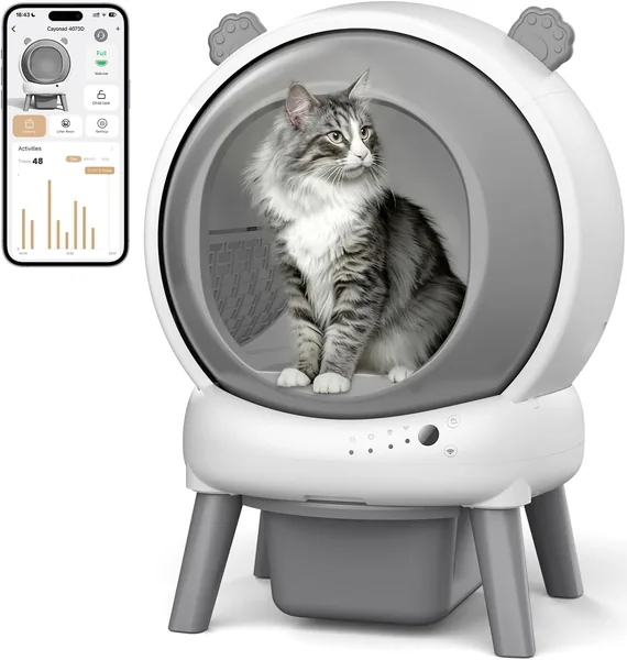 Self Cleaning Litter Box for Multiple Cats, Automatic Litter Box with APP Real-Time Monitor, Dual Safety Protection, Odor-Free Waste Disposal Includes Trash Bags, Gray