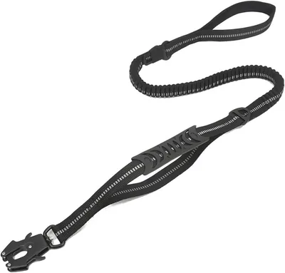 Taktisk leder, justerbar multifunkzionell dogleks, anti-trekking, elastisk hund, med 2 padade hanter, sittbelten