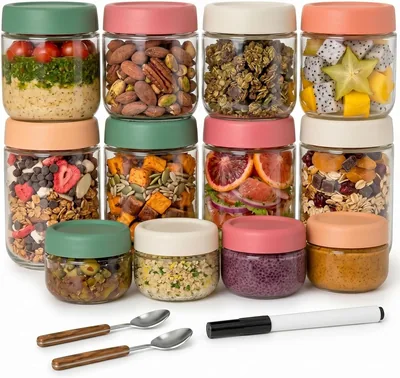 Overnight Oats Jars 12 Pack with Lids Best Deal