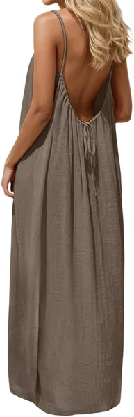 Générique Femme Été 2026 Sans Manche Camisole Robe Décontractée Ete Ingle Longue Robe d'Été Dos Ouvert Fluide