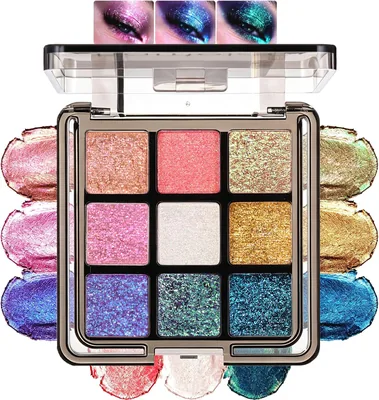 Prreal 9 Colors Chameleon Glitter Eyeshadow Palett, Multichrome, Highly Pigmented - 37% Off