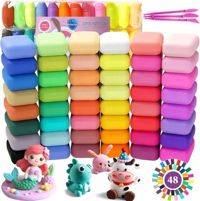 Air Dry Clay Set for Kids - 48 Color Non-Toxic Soft Clay