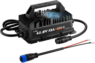 LiTime 36V 15A LiFePO4 Batteriladdare, 43.8V Lithiumladdare med Vattendöttning IP66, Batteriaktivering och LED-display, Smart 3S