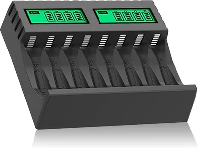 Cargador de Pilas Recargables AA y AAA de 8 Ranuras con Pantalla LCD, Carga Segura NiMH